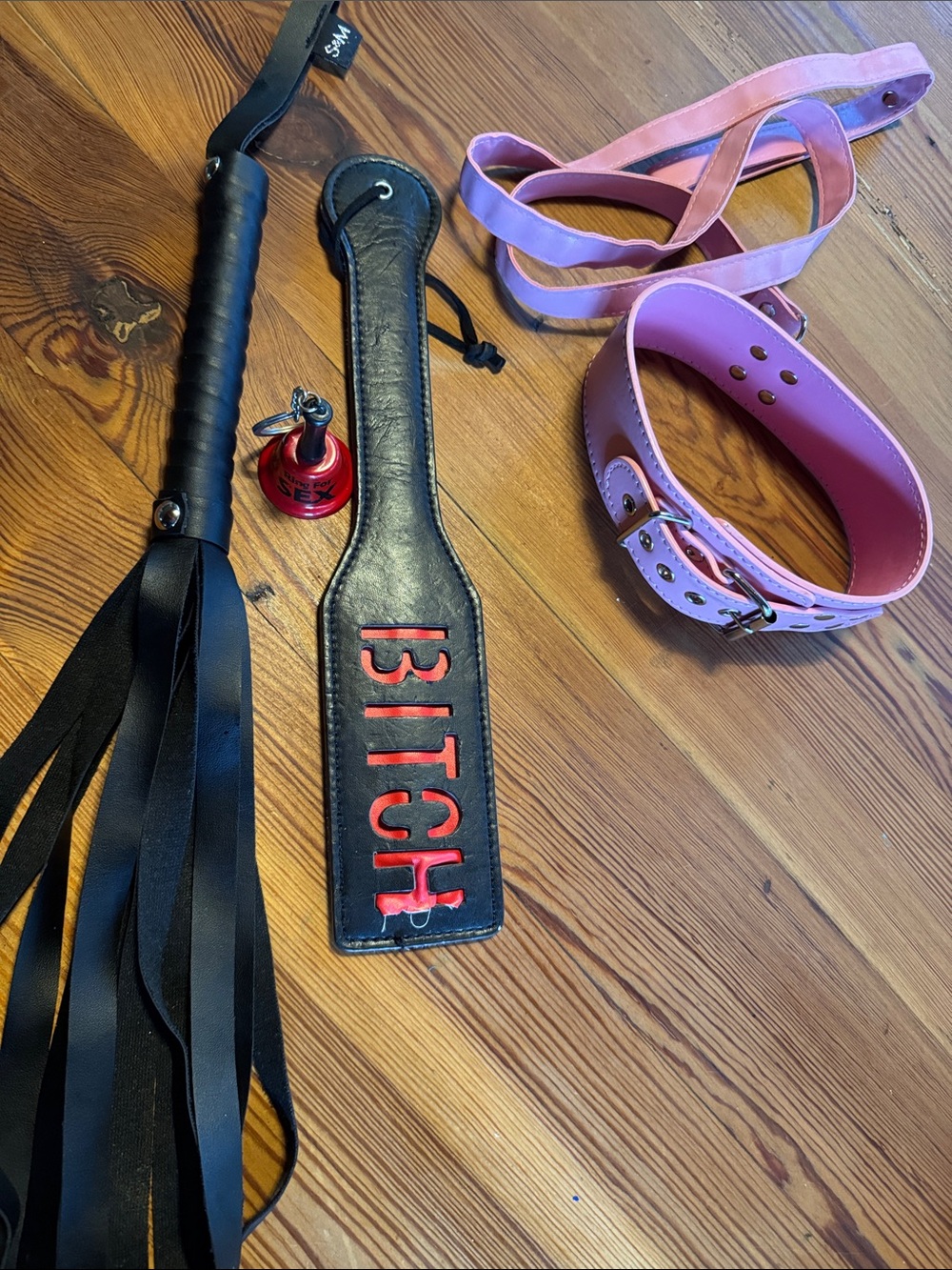 Sexy Play Bondage Accessory Set with Collar and Leash & Paddle, Whip & Bell